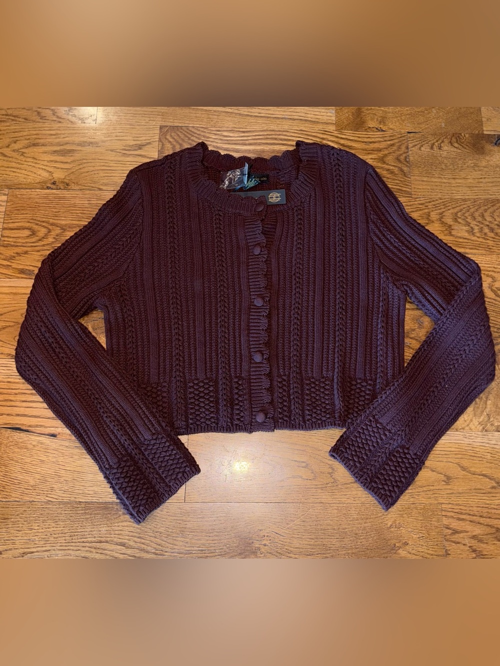 NWT. House of Harlow 1960. Chocolate Brown Cropped Knit Cardigan. Large. - Picture 2 of 13
